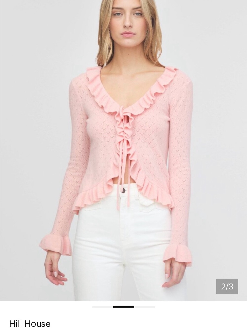 Hill House Pastel Pink Ruffle-Trim Knit Cardigan